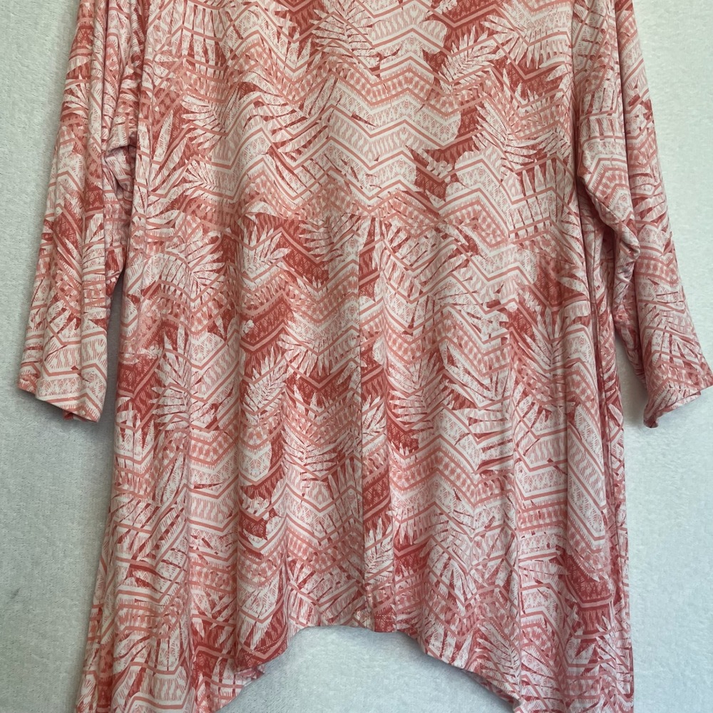 Ruby Rd. Tunic Top Floral Print Blouse 3/4 Sleeve Salmon White Lightweight 1X - Picture 4 of 6